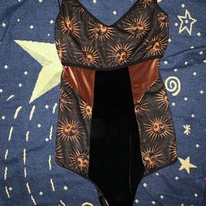 Handmade celestial body suit with velvet panel